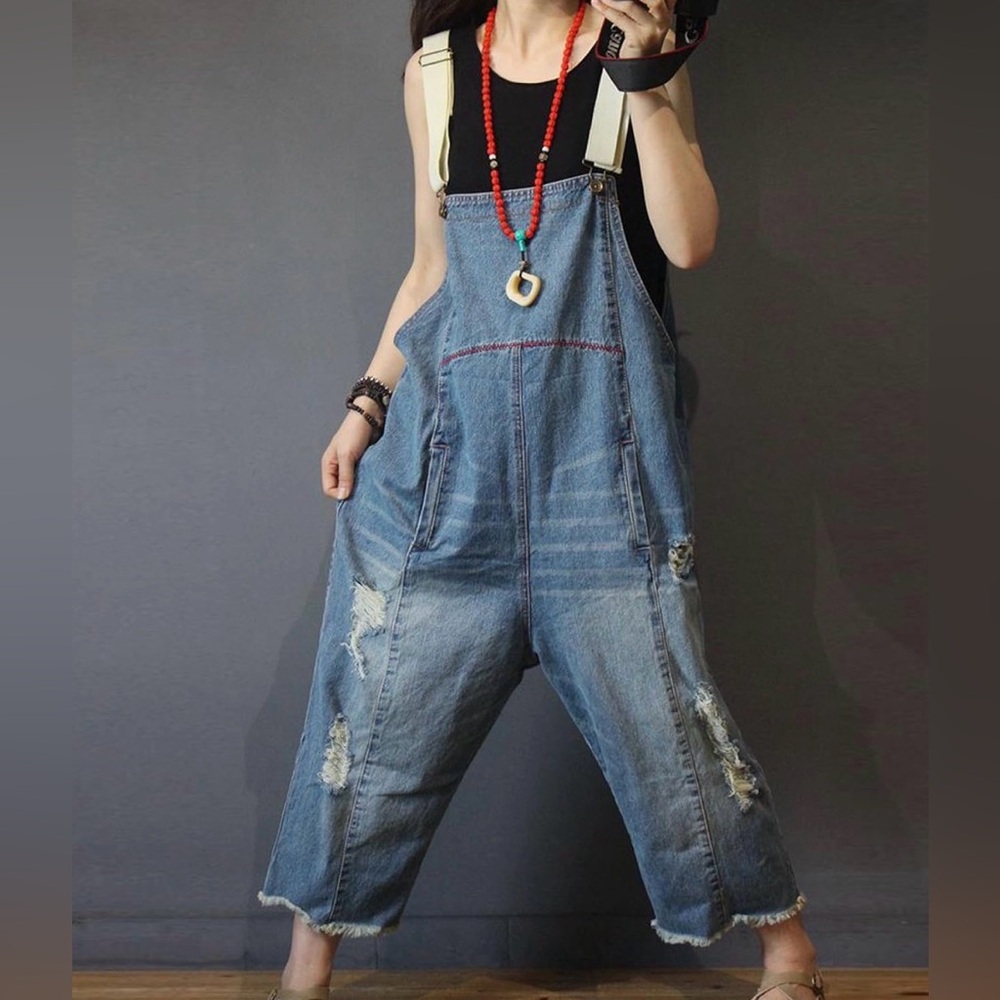 YESNO Jean Overalls Cropped Large Oversized